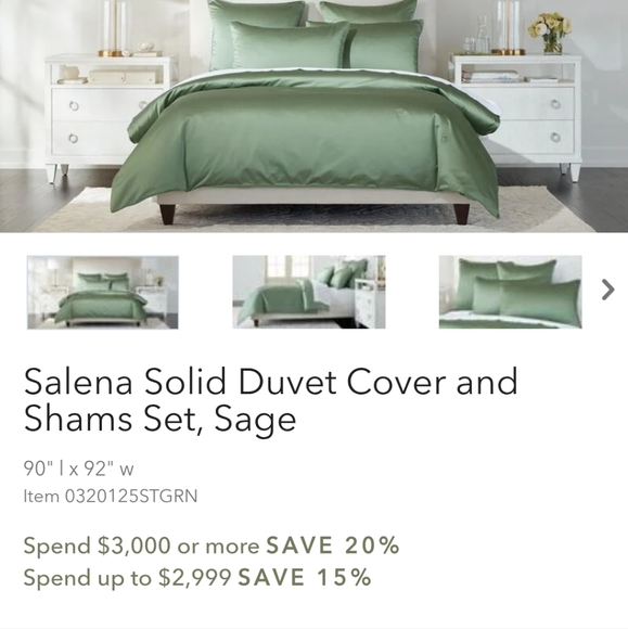 Ethan Allen Queen Duvet And Shams Set Salena Duvet Cover Set F/Q Size Sage Green - Picture 7 of 7